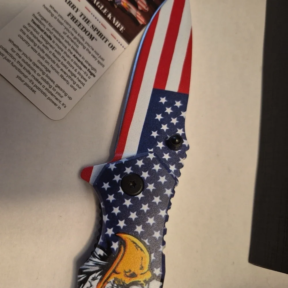 PatriotAddict USA Eagle Knife Tactical Folding Drop Point Red White Blue
